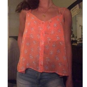 sheer orange floral blouse, size small